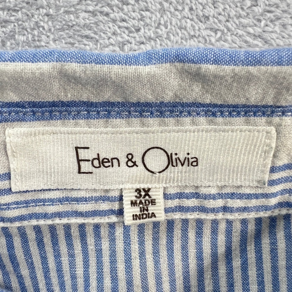 Eden & Olivia Blue White Striped Button Up Shirt 3X Roll Tab Coastal Preppy Boho - Picture 6 of 10